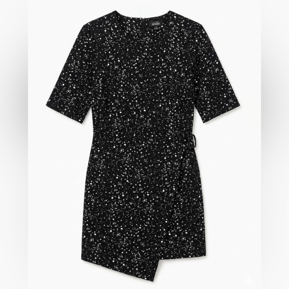 Kate Spade Saturday Black White Splatter Dot Print Wrap Dress Size 8 EUC Women’s